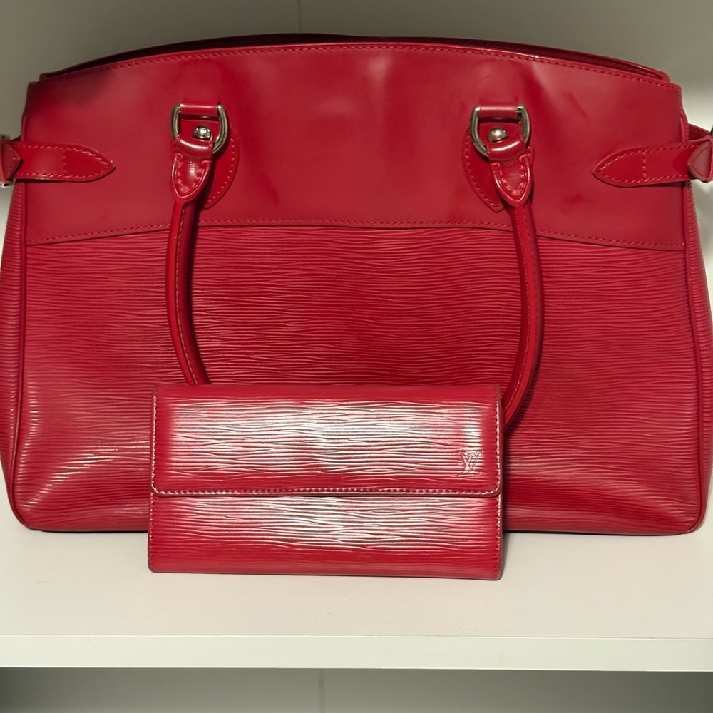 Louis Vuitton Red Epi Tote with Wallet